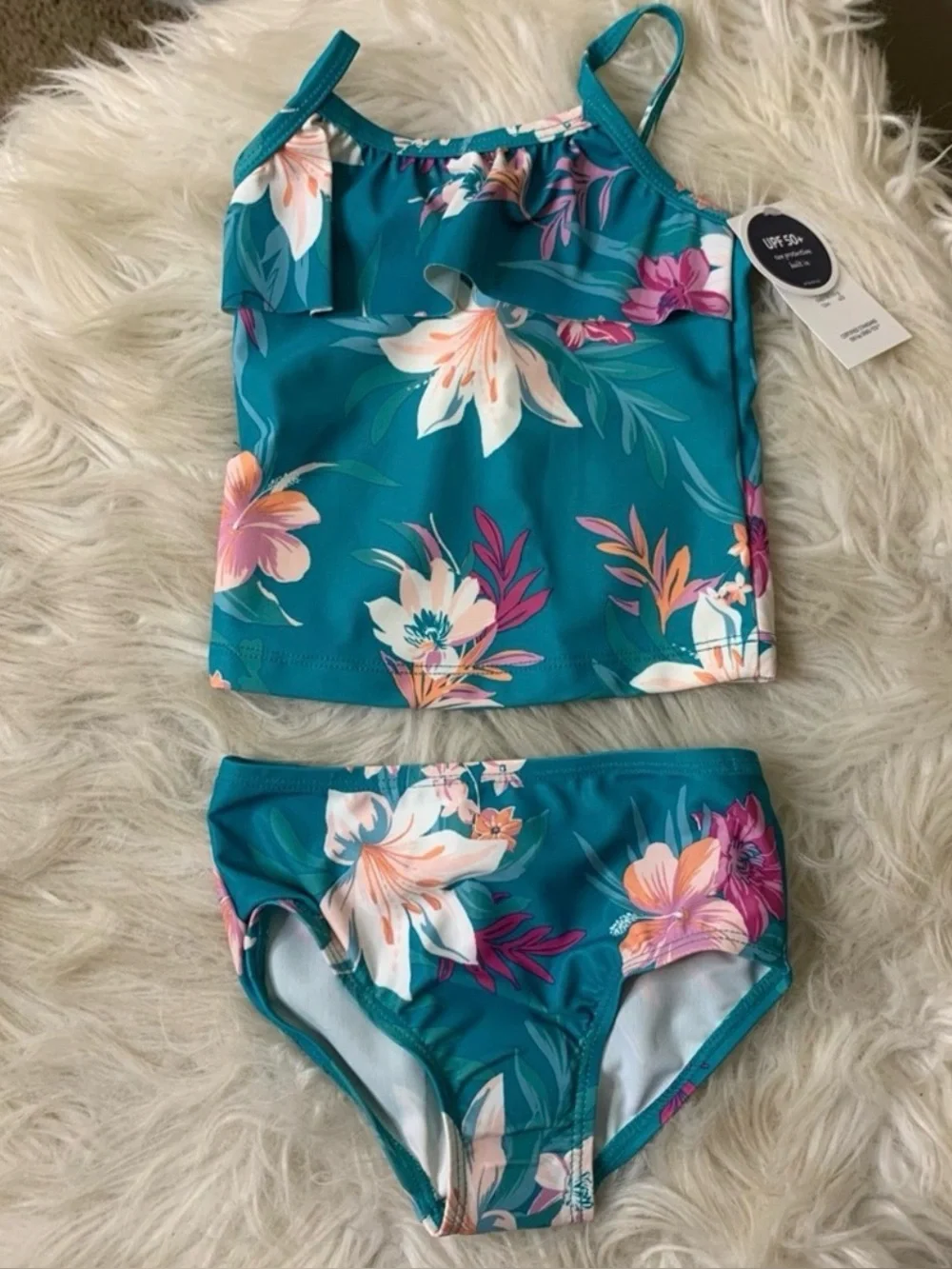 OshKosh B'gosh Teal Floral Tankini Set with Pink & White Accents Size 12M